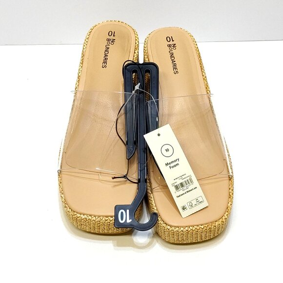 No Boundaries Platform Mule Jute Rattan Sandals Clear Strap Memory Foam Size 10 - Picture 5 of 10